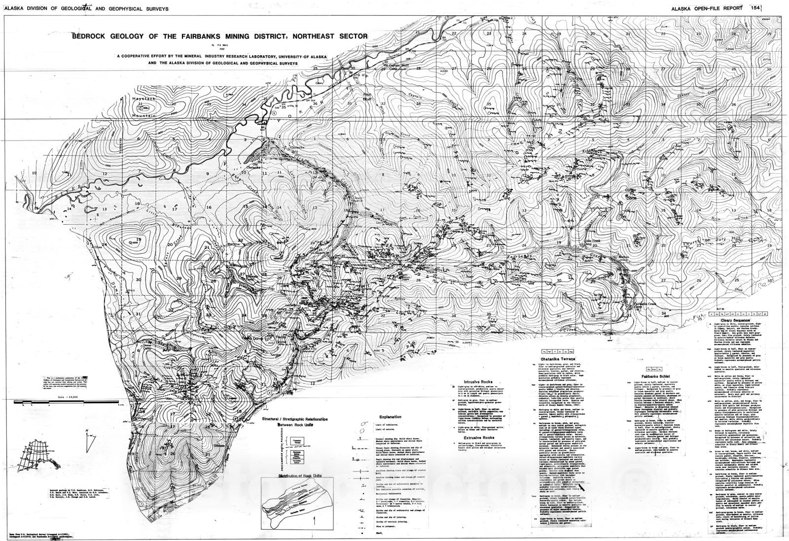 Map : Bedrock geology of the Fairbanks Mining District, northeast sector, 1982 Cartography Wall Art :