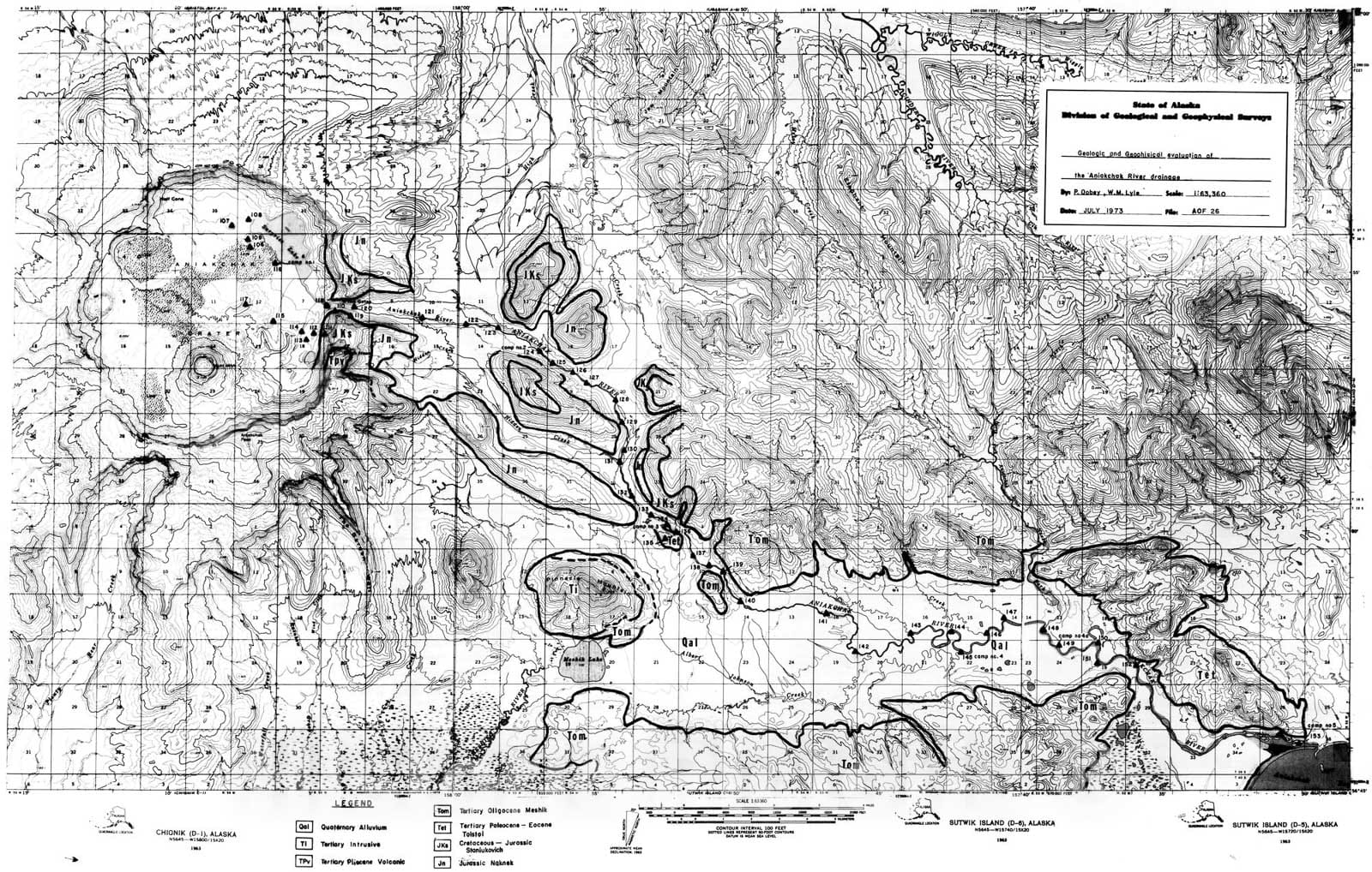 Map : Geologic and mineral evaluation of the Aniakchak River drainage, Alaska Peninsula, for wild and scenic river study, 1973 Cartography Wall Art :