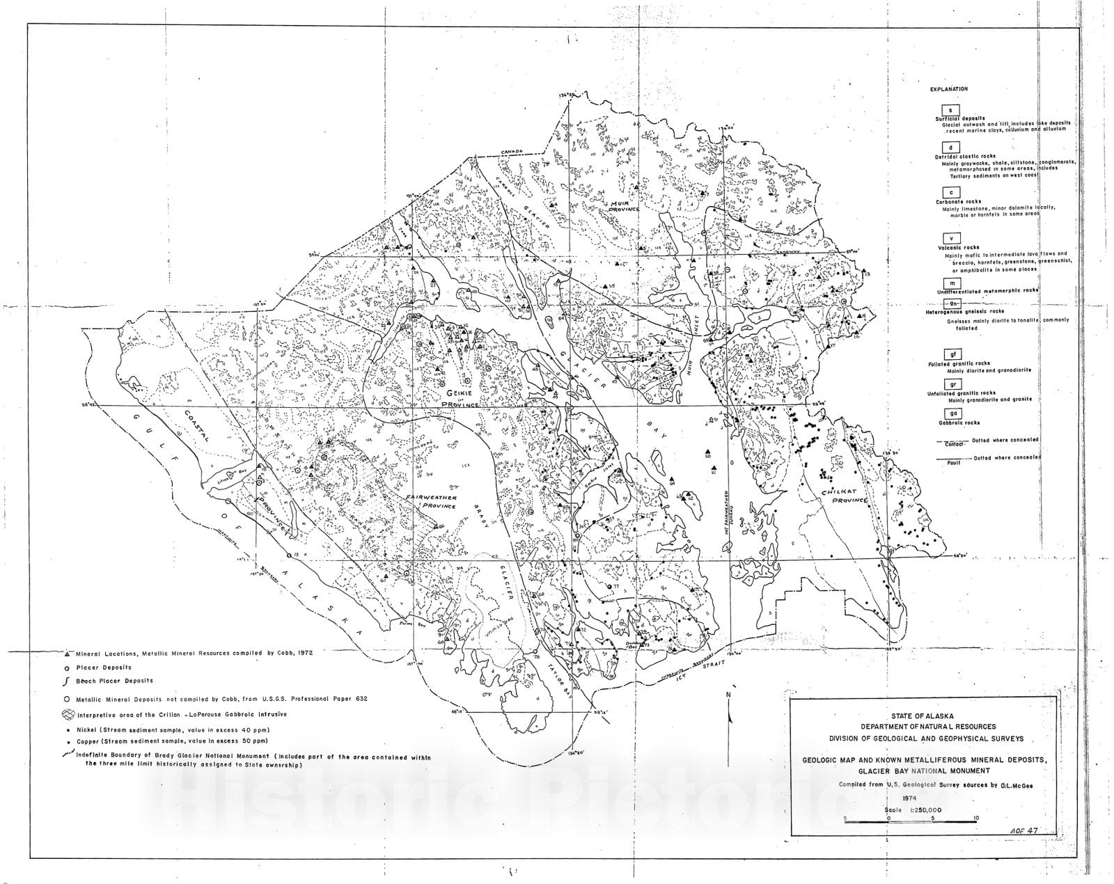 Map : Geologic report of Glacier Bay National Monument, 1974 Cartography Wall Art :