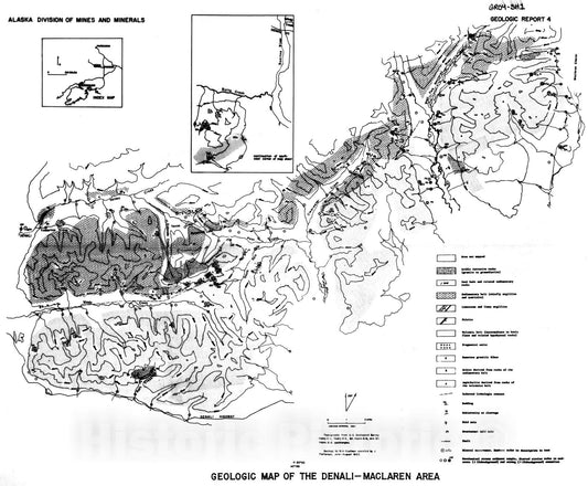 Map : Geology and mineral deposits of the Denali-Maclaren River area, Alaska, 1964 Cartography Wall Art :