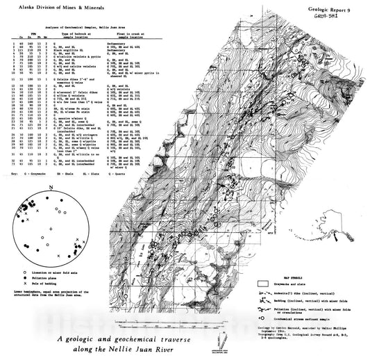 Map : A geologic and geochemical traverse along the Nellie Juan River, Kenai Peninsula, 1965 Cartography Wall Art :