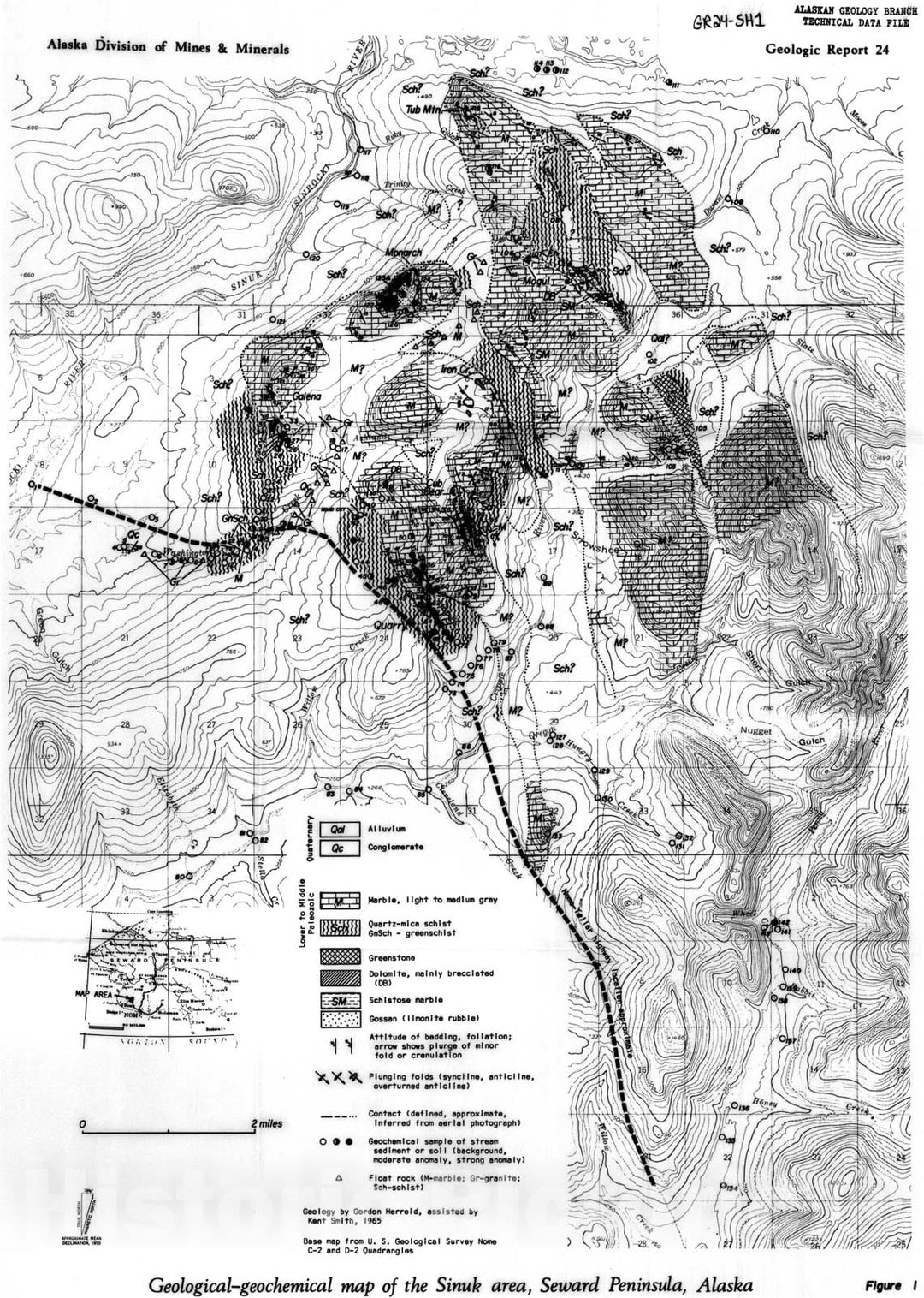 Map : Preliminary geology and geochemistry of the Sinuk River area, Seward Peninsula, Alaska, 1966 Cartography Wall Art :
