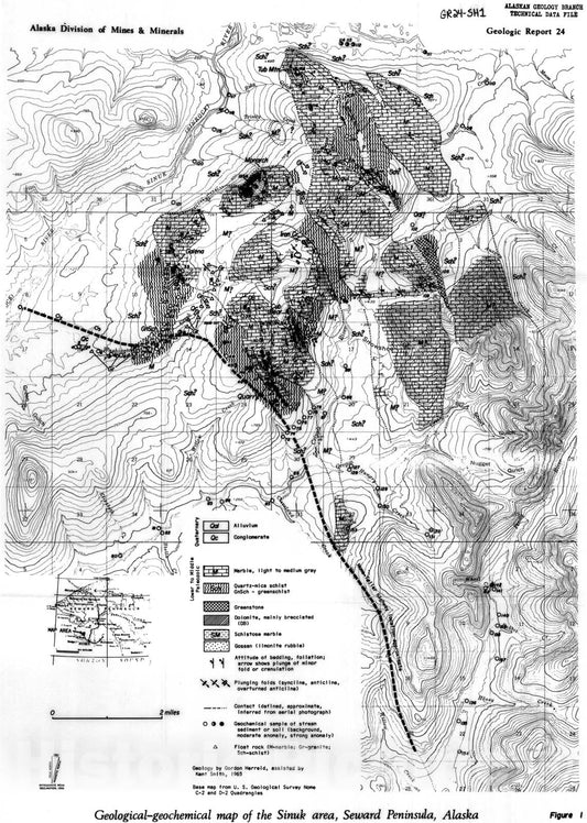 Map : Preliminary geology and geochemistry of the Sinuk River area, Seward Peninsula, Alaska, 1966 Cartography Wall Art :