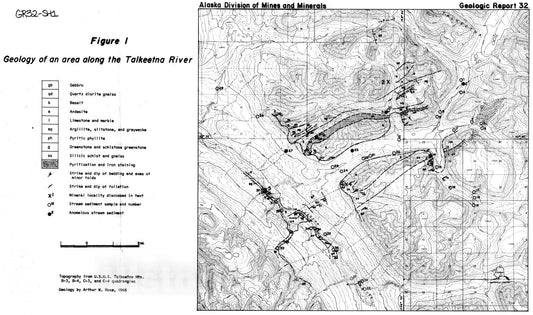 Map : Geology of an area on the upper Talkeetna River, Talkeetna Mountains Quadrangle, Alaska, 1967 Cartography Wall Art :