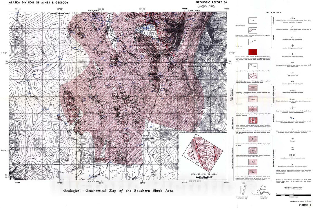 Map : Geology and geochemistry of the Sinuk area, Seward Peninsula, Alaska, 1970 Cartography Wall Art :