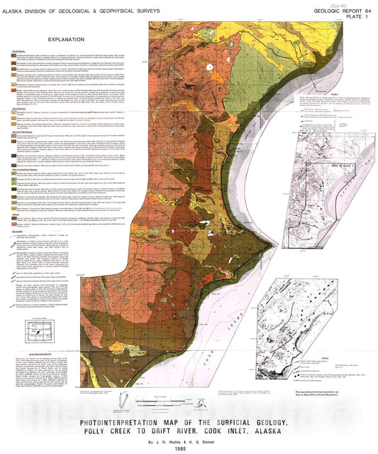 Map : Photointerpretation map of the surficial geology, Polly Creek to McArthur River, Cook Inlet, Alaska, 1980 Cartography Wall Art :