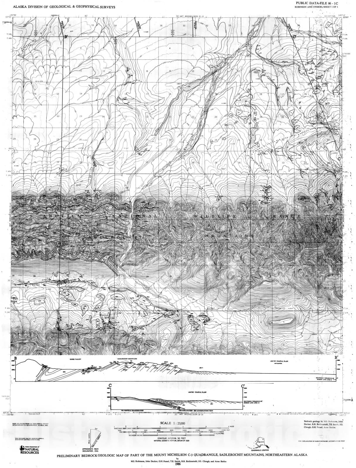 Map : Arctic National Wildlife Refuge, northeastern Alaska, preliminary bedrock geologic map of part of the Mt. Michelson C-3 Quadrangle, 1986 Cartography Wall Art :