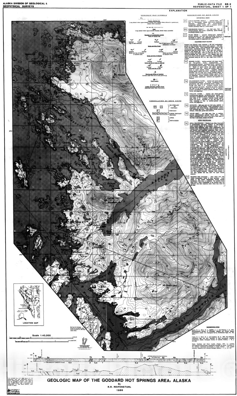 Map : Geology of the Goddard Hot Springs area, Baranof Island, southeastern Alaska, 1986 Cartography Wall Art :