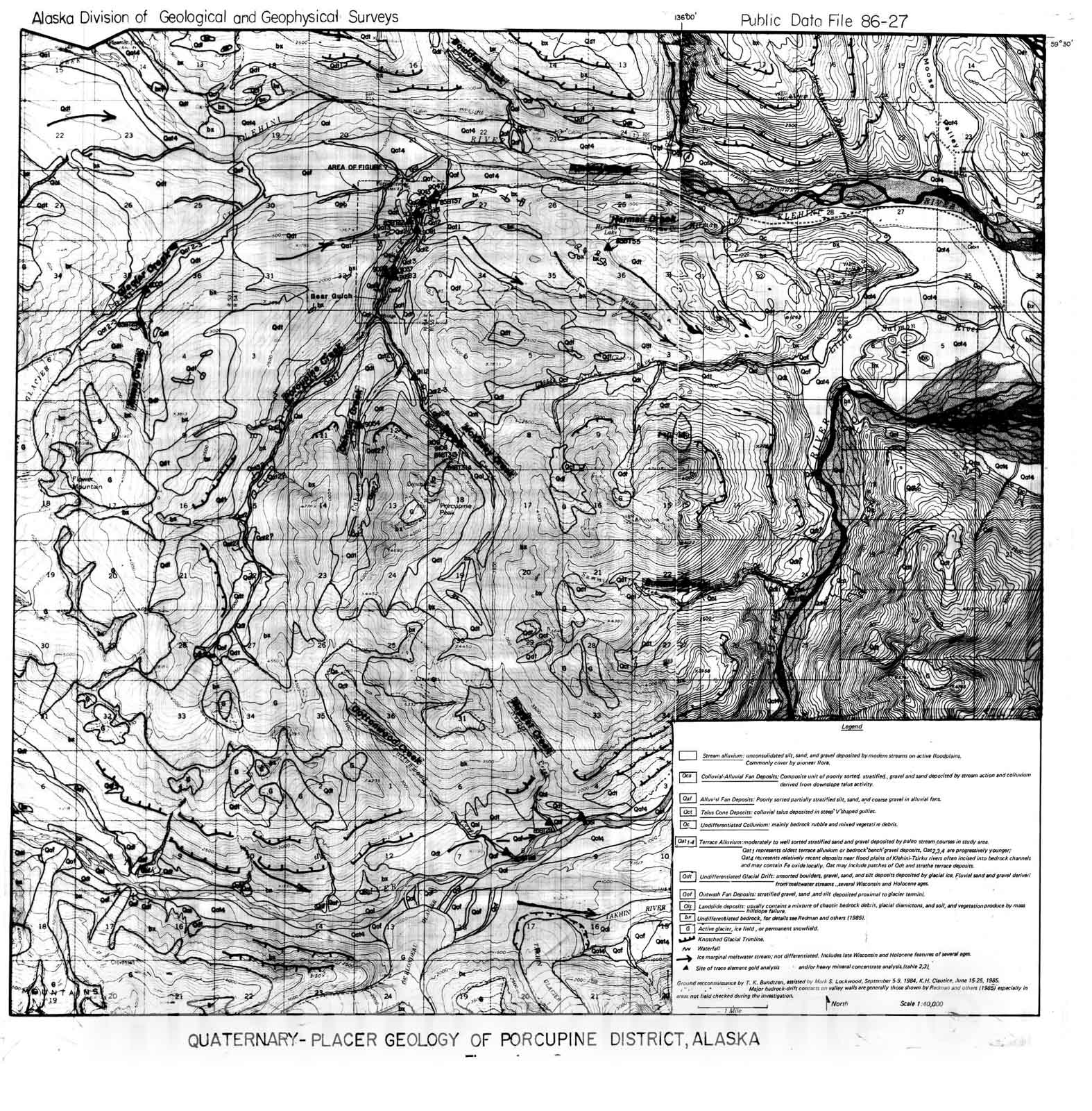 Map : Placer geology of the Porcupine Mining District, Skagway B-4 Quadrangle, Alaska, 1986 Cartography Wall Art :