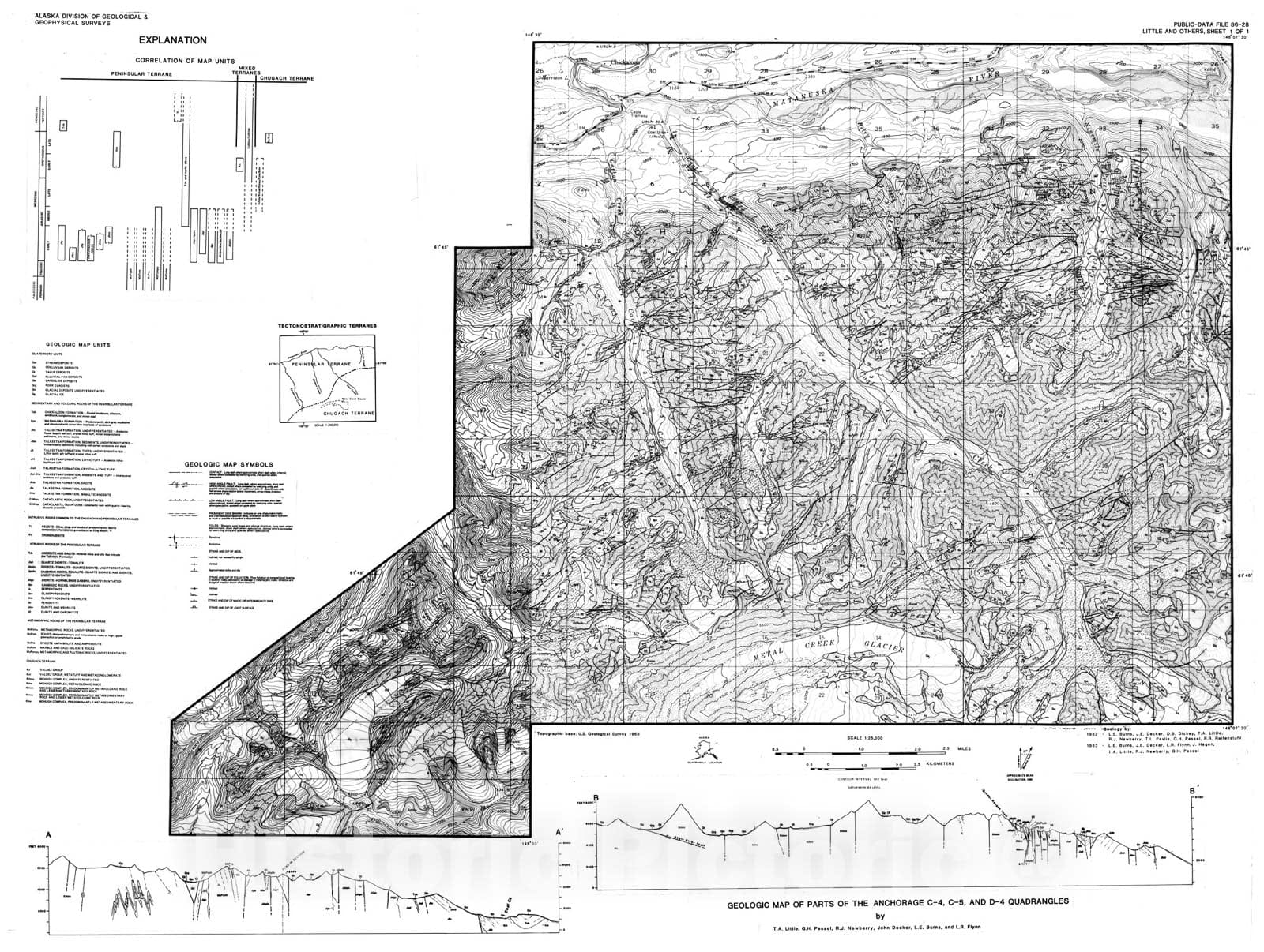 Map : Geologic map of parts of the Anchorage C-4, C-5 and D-4 Quadrangles, 1986 Cartography Wall Art :