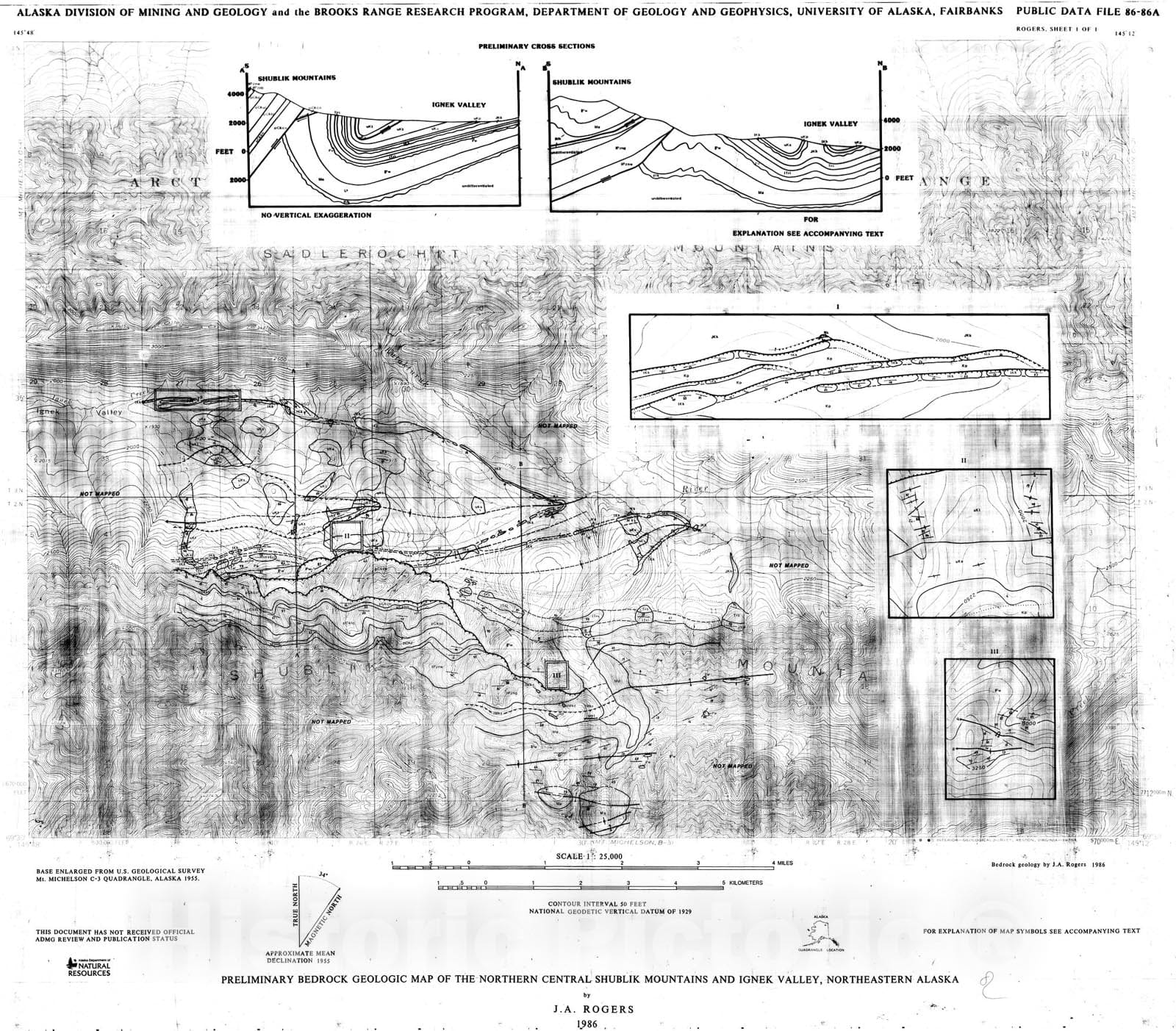 Map : Arctic National Wildlife Refuge, northeastern Alaska. Preliminary bedrock geologic map of the northern central Shublik Mountains, 1986 Cartography Wall Art :