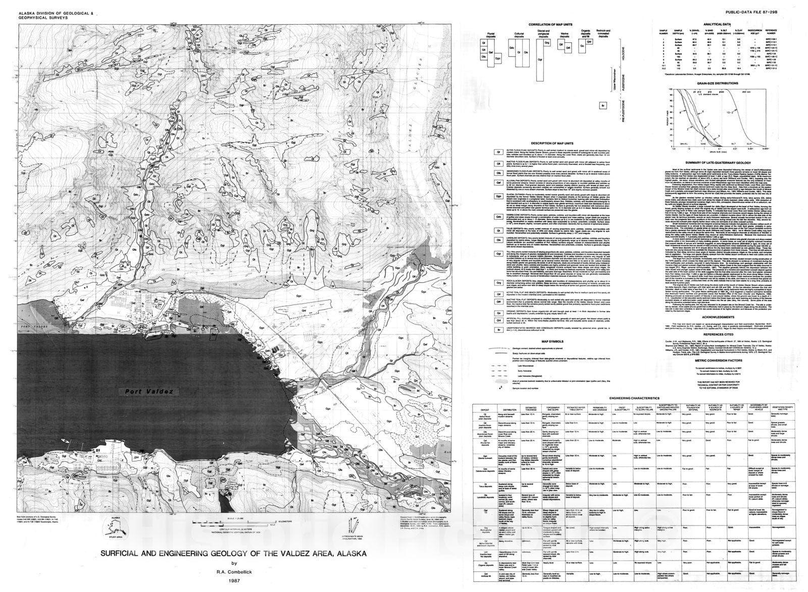 Map : Surficial and engineering geology of the Valdez area, Alaska in Updike, R.G. and Combellick, R.A., eds., Geologic studies of criti, 1987 Cartography Wall Art :