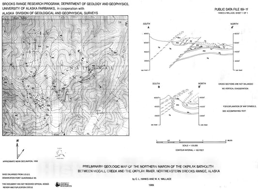 Map : Preliminary geologic map of the northern margin of the Okpilak batholith between McCall Creek and the Okpilak River, northeastern Brooks Range, Alaska, 1989 Cartography Wall Art :
