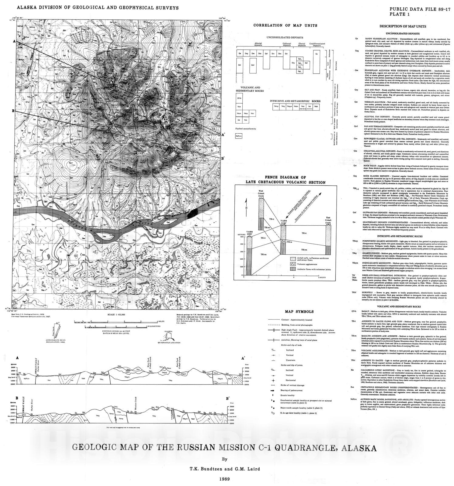 Map : Geology and mineral resources of the Russian Mission C-1 Quadrangle, Alaska, 1989 Cartography Wall Art :