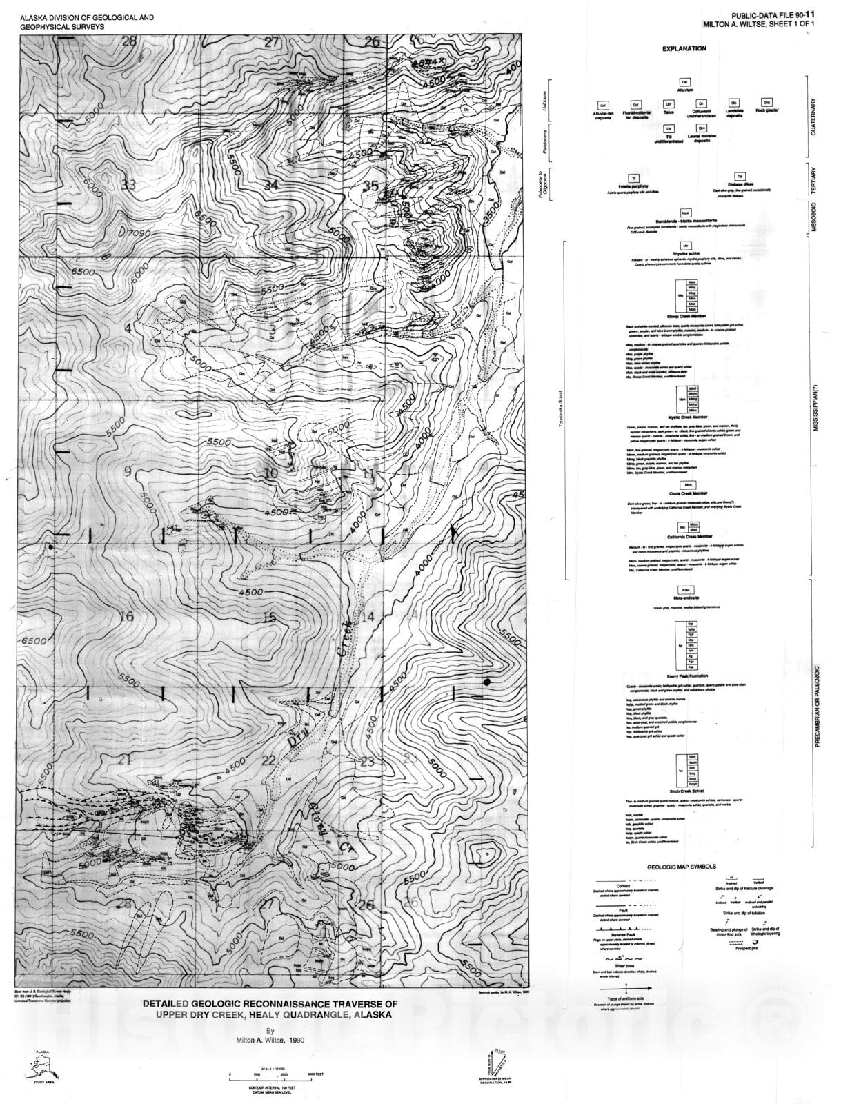 Map : Detailed geology reconnaissance traverse of upper Dry Creek, Healy Quadrangle, Alaska, 1990 Cartography Wall Art :