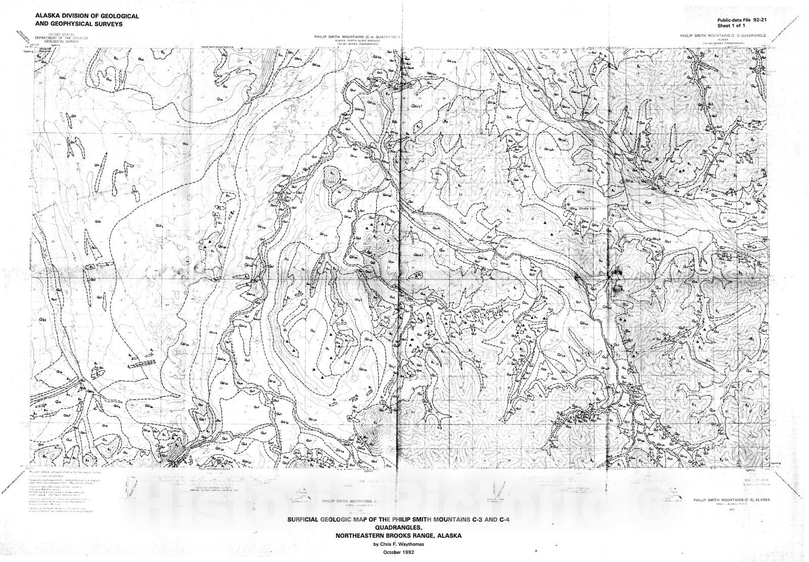 Map : Description of surficial geologic map units:  Phillip Smith Mountains C-3 and C-4 Quadrangles, 1992 Cartography Wall Art :