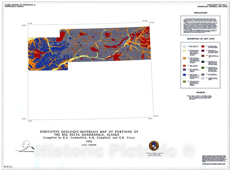 Map : Derivative geologic materials map of portions of the Big Delta Quadrangle, Alaska, 1993 Cartography Wall Art :