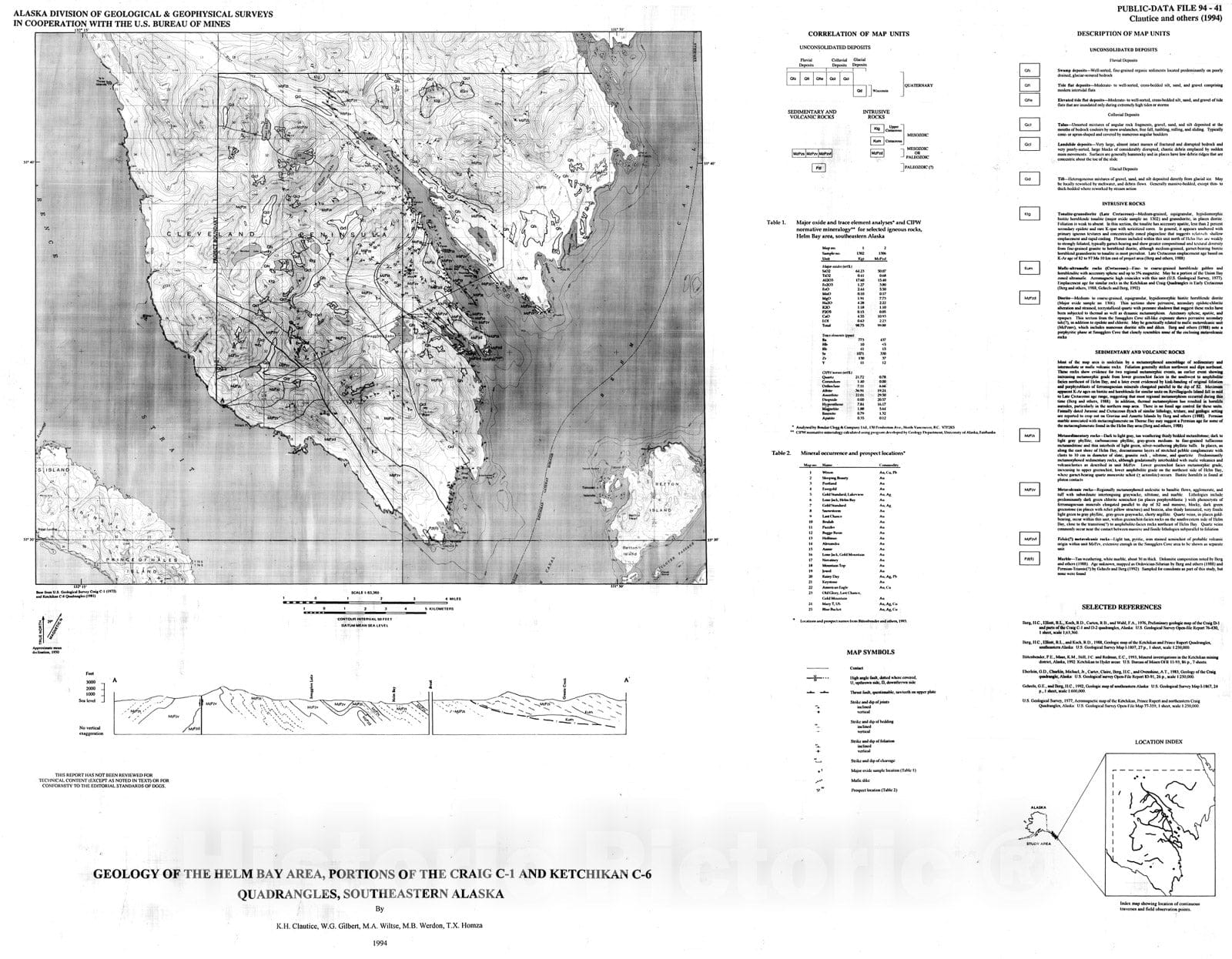 Map : Geology of the Helm Bay area, portions of the Craig C-1 and Ketchikan C-6 Quadrangles, southeastern Alaska, 1994 Cartography Wall Art :