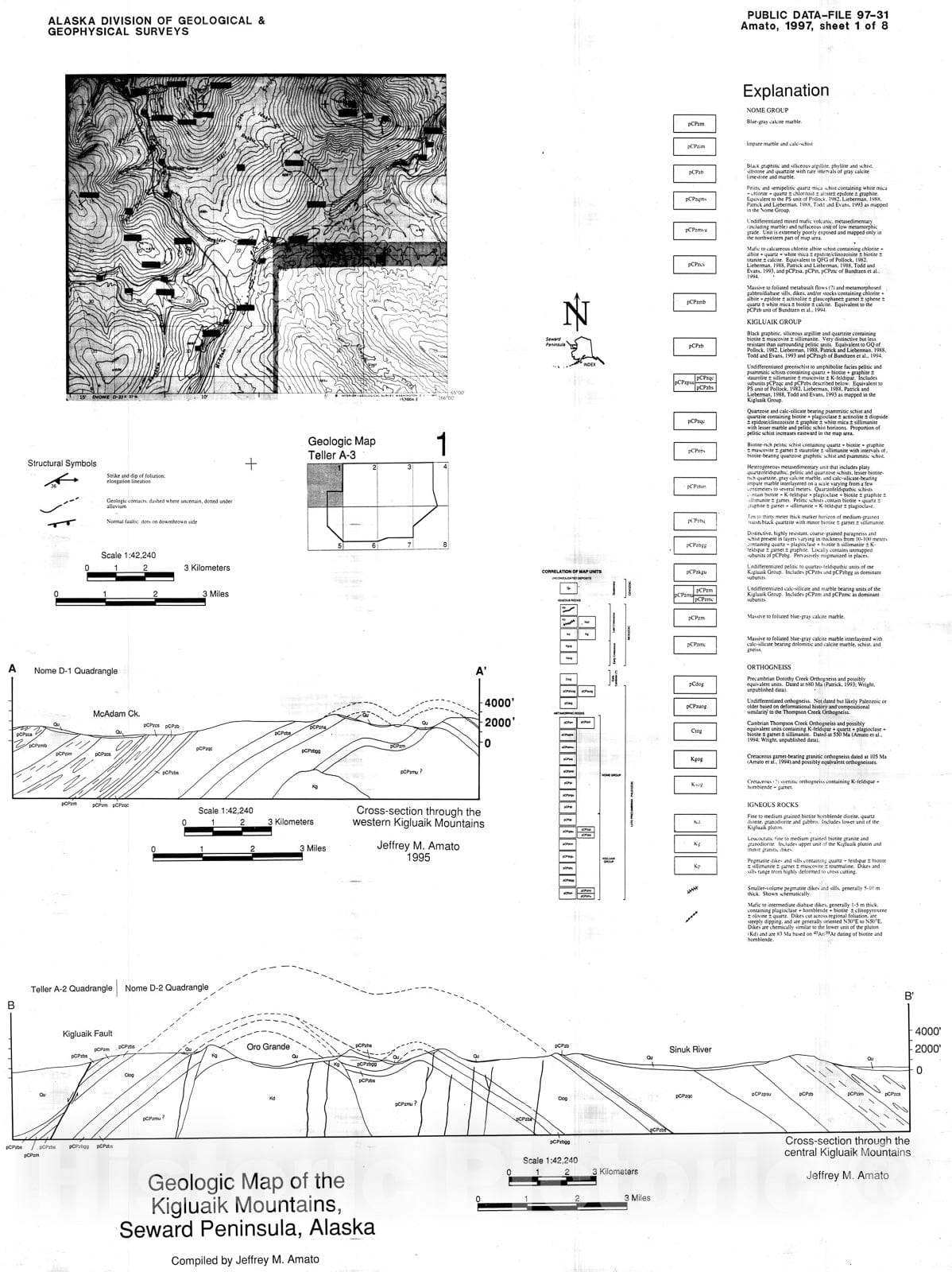Map : Bedrock geologic map of the Kigluaik Mountains, Seward Peninsula, Alaska, 1997 Cartography Wall Art :