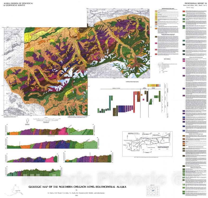 Map : Geology of the northern Chugach Mountains, southcentral Alaska, 1991 Cartography Wall Art :