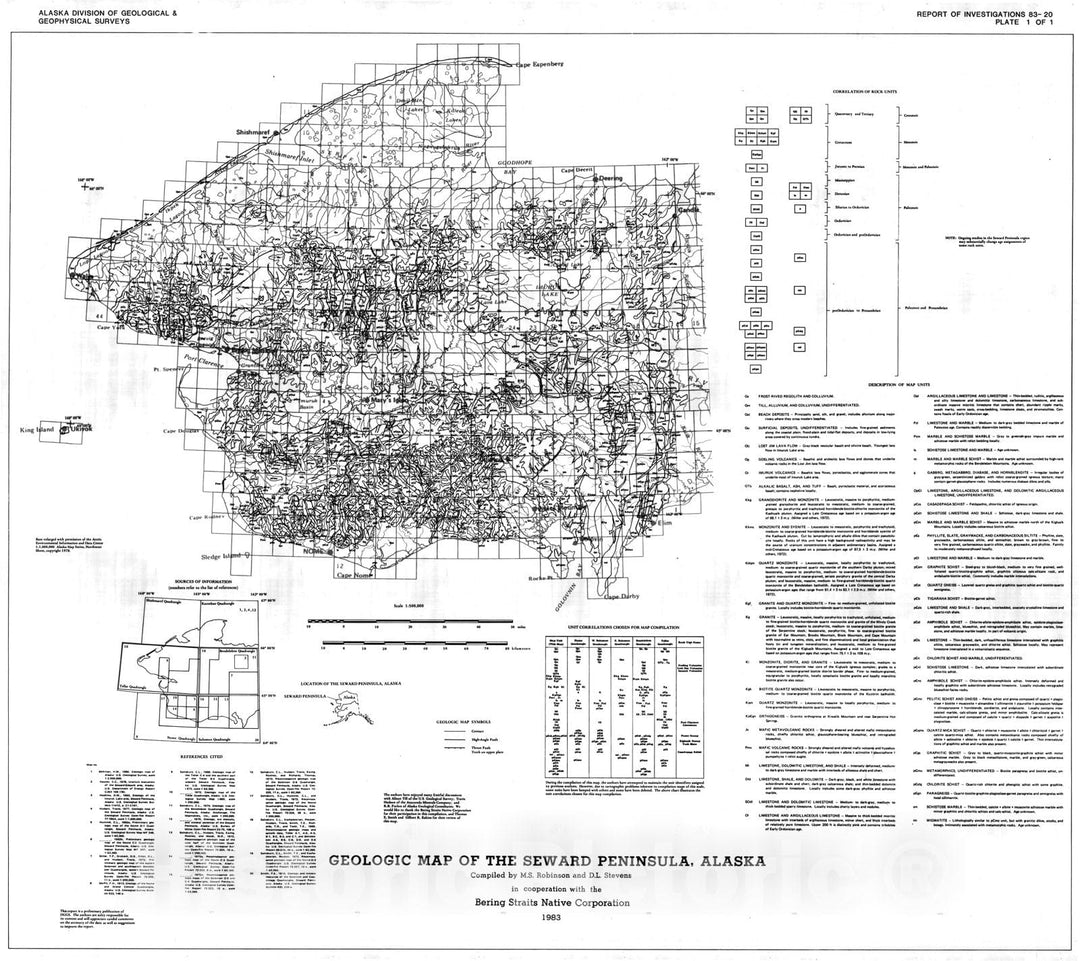 Map : Geologic map of the Seward Peninsula, Alaska, 1983 Cartography Wall Art :
