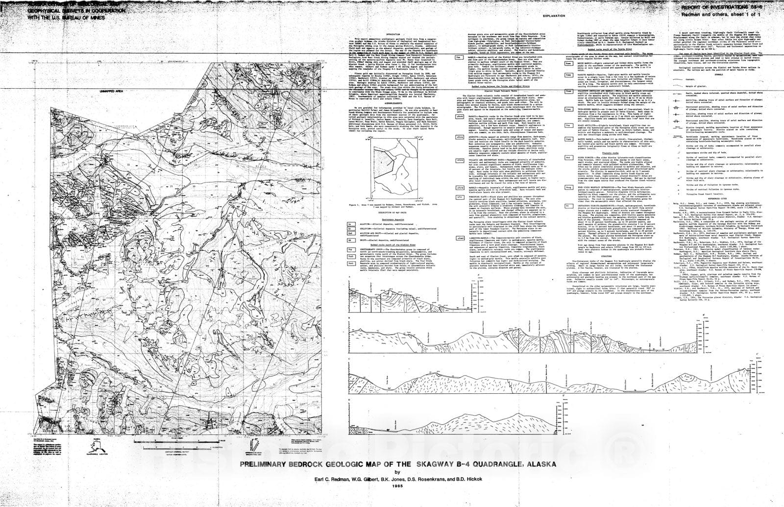 Map : Preliminary bedrock-geologic map of the Skagway B-4 Quadrangle, 1985 Cartography Wall Art :