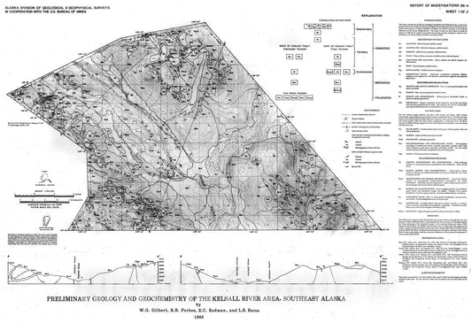 Map : Preliminary bedrock geology and geochemistry of the Kelsall River area, southeast Alaska, 1988 Cartography Wall Art :