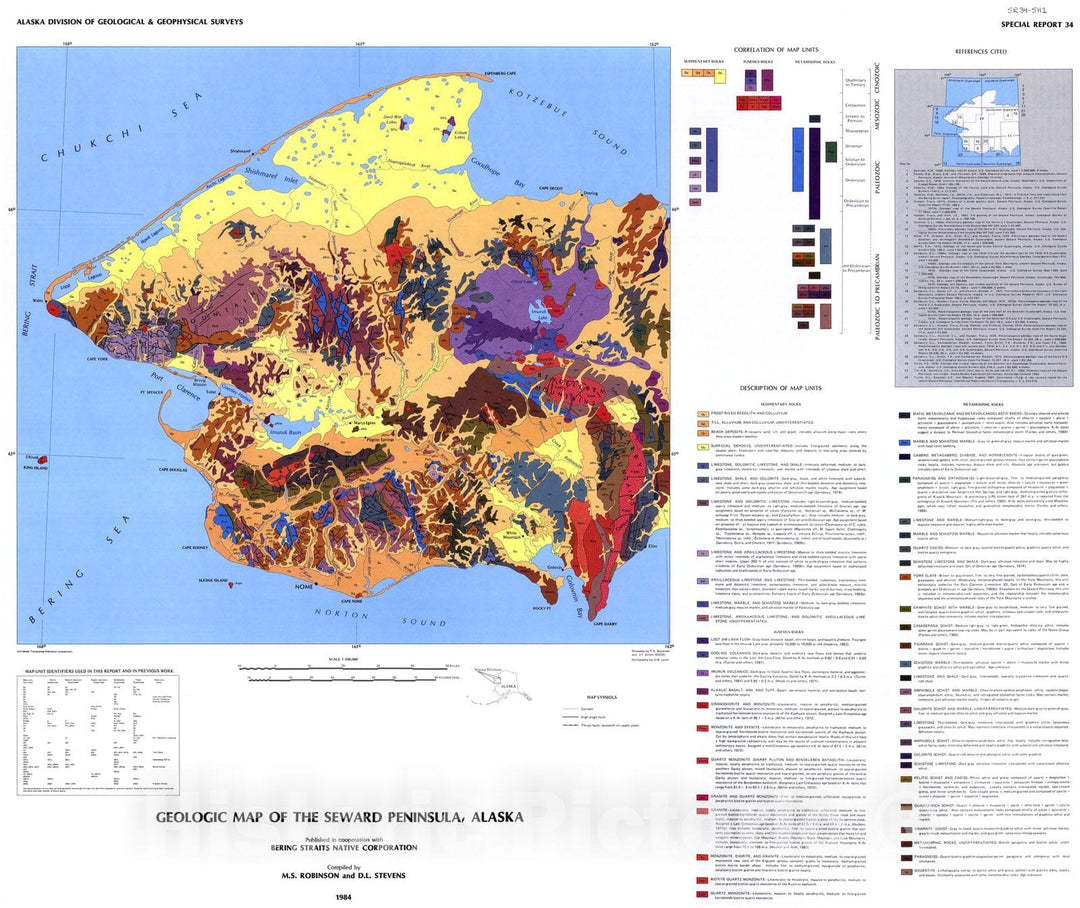 Map : Geologic map of the Seward Peninsula, 1984 Cartography Wall Art :