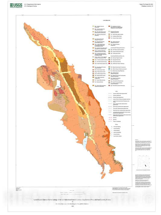 Map : Spatial digital database for the geology of the San Pedro River Basin in Cochise, Gila, Graham, Pima, and Pinal Counties, Arizona, 2002 Cartography Wall Art :