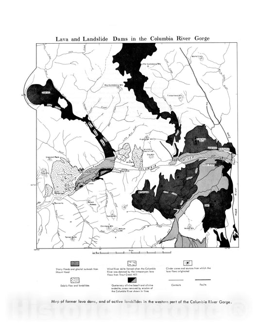 Map : The Columbia River Gorge--Basalt stratigraphy, ancient lava dams, and landslide dams, 1973 Cartography Wall Art :