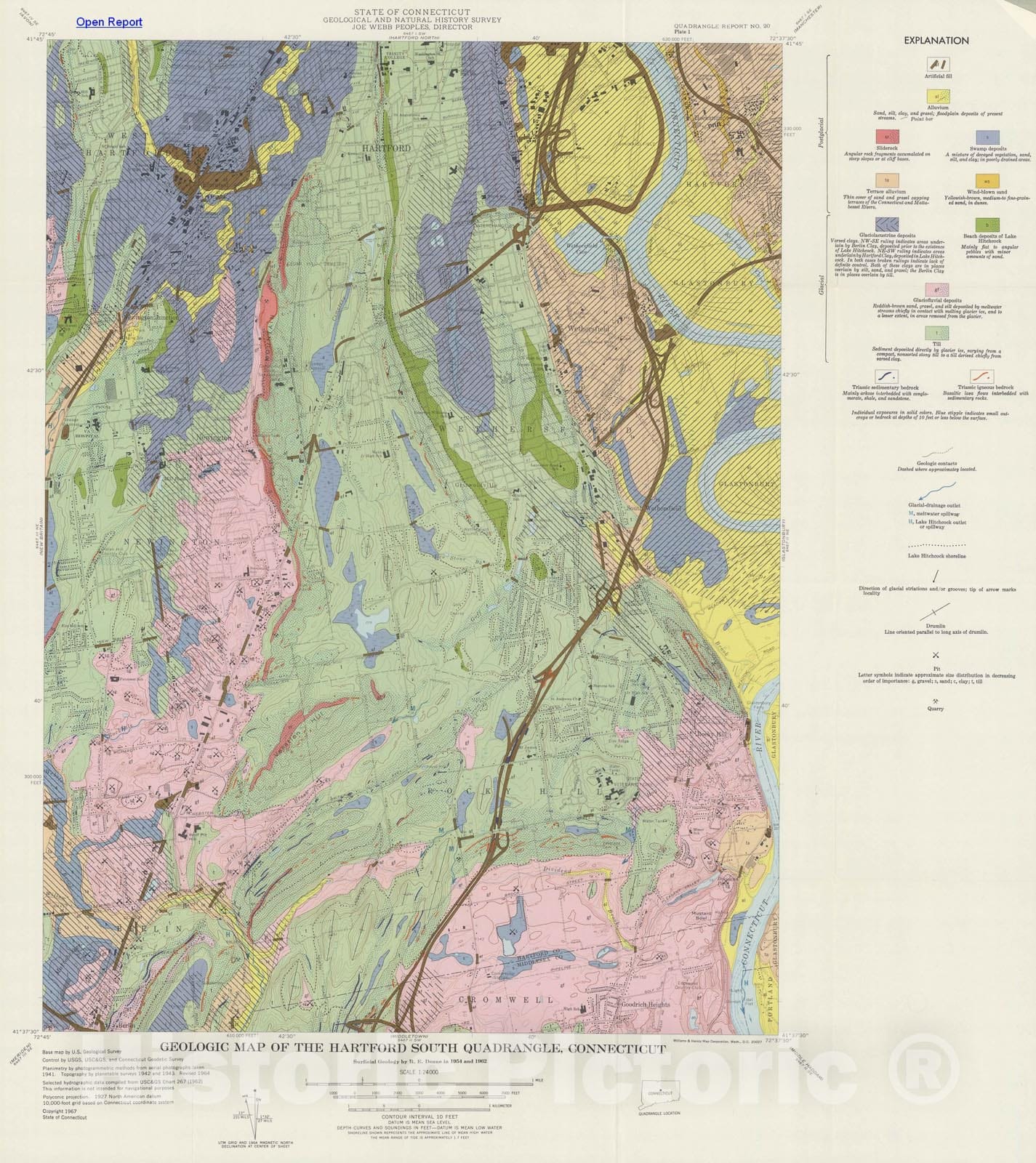 Map : The surficial geology of the Hartford South quadrangle with map, 1962 Cartography Wall Art :