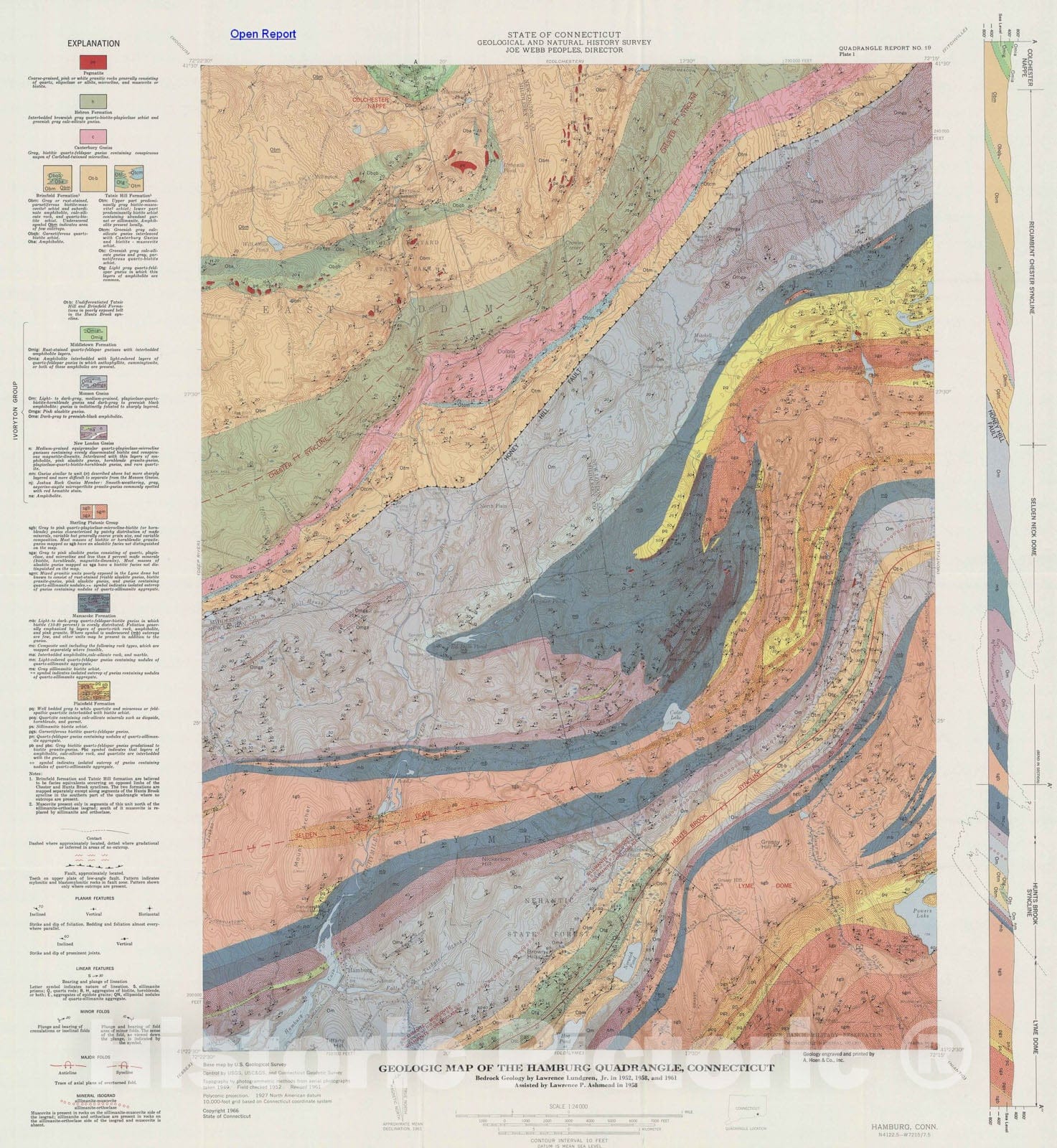 Map : The bedrock geology of the Hamburg quadrangle with map, 1966 Cartography Wall Art :