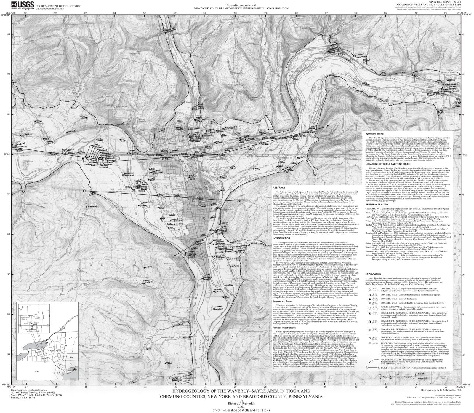 Map : Hydrogeology of the Waverly-Sayre area in Tioga and Chemung Counties, New York and Bradford County, Pennsylvania, 2003 Cartography Wall Art :