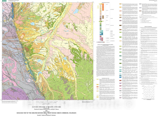 Map : A spatial database of bedding attitudes to accompany geologic map of the greater Denver area, Front Range Urban Corridor, Colorado, 2003 Cartography Wall Art :