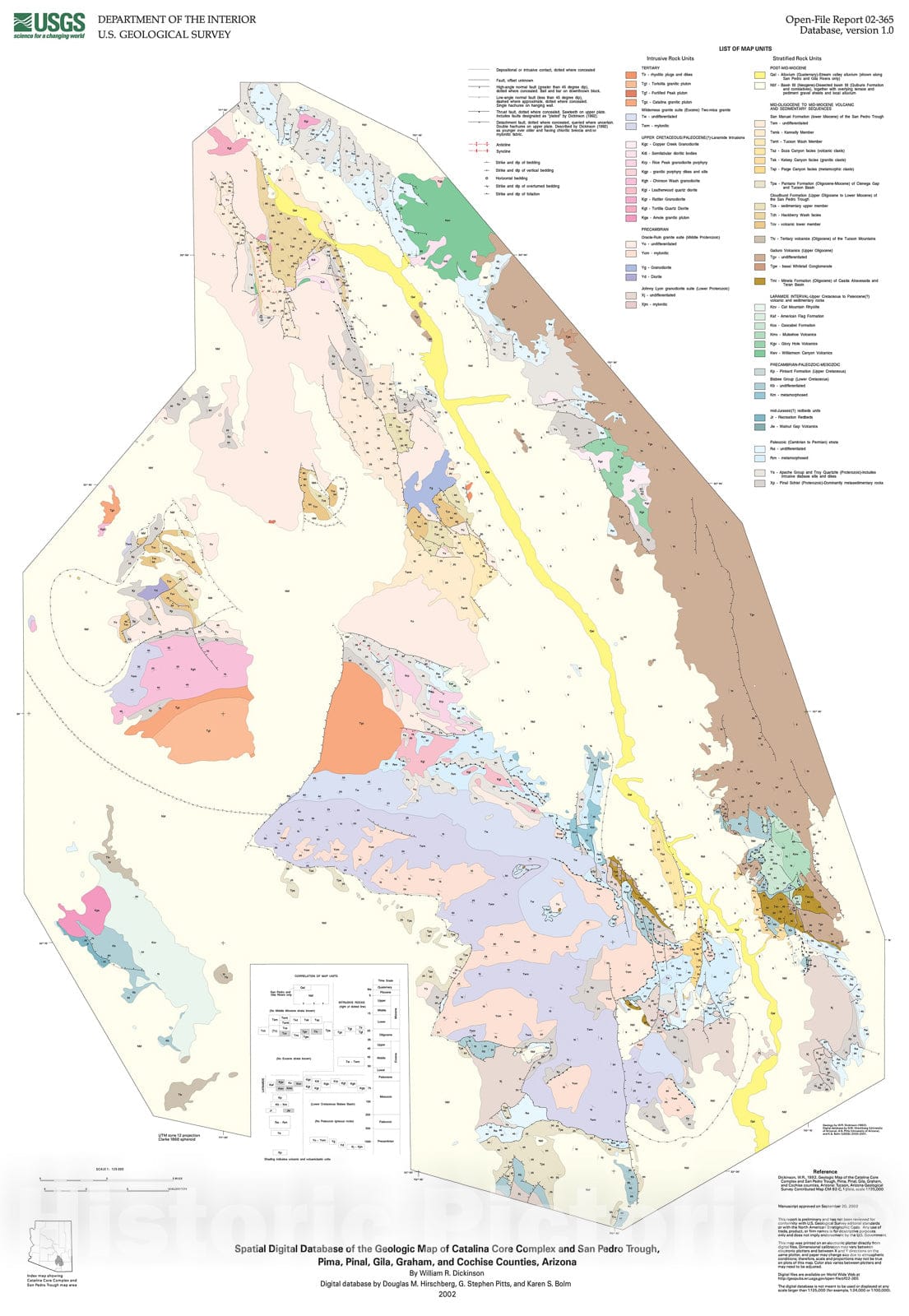 Map : Spatial digital database of the geologic map of Catalina Core Complex and San Pedro Trough, Pima, Pinal, Gila, Graham, and Cochise Counties, Arizona, 2002 Cartography Wall Art :