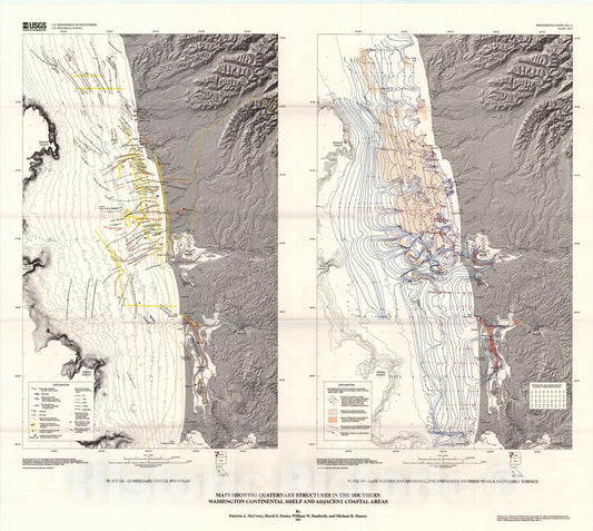 Map : Crustal deformation at the leading edge of the Oregon Coast Range block, offshore Washington (Columbia River to Hoh River), 2002 Cartography Wall Art :