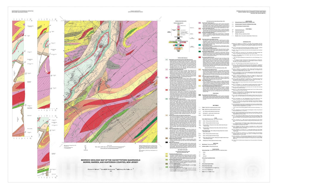 Map : Bedrock Geologic Map of the Hackettstown Quadrangle, Morris, Warren, and Hunterdon Counties, New Jersey, 2002 Cartography Wall Art :