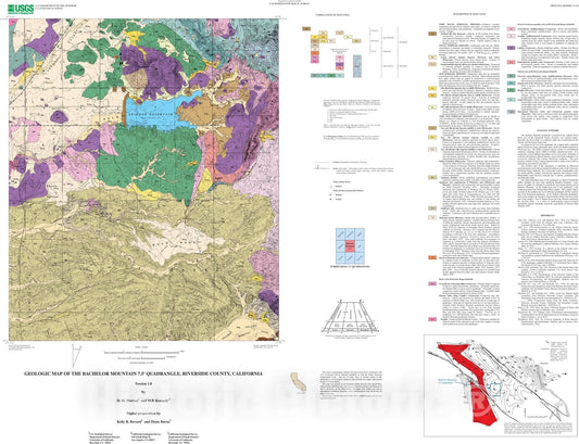 Map : Geologic map and digital database of the Bachelor Mountain 7.5' quadrangle, Riverside County, California, 2003 Cartography Wall Art :