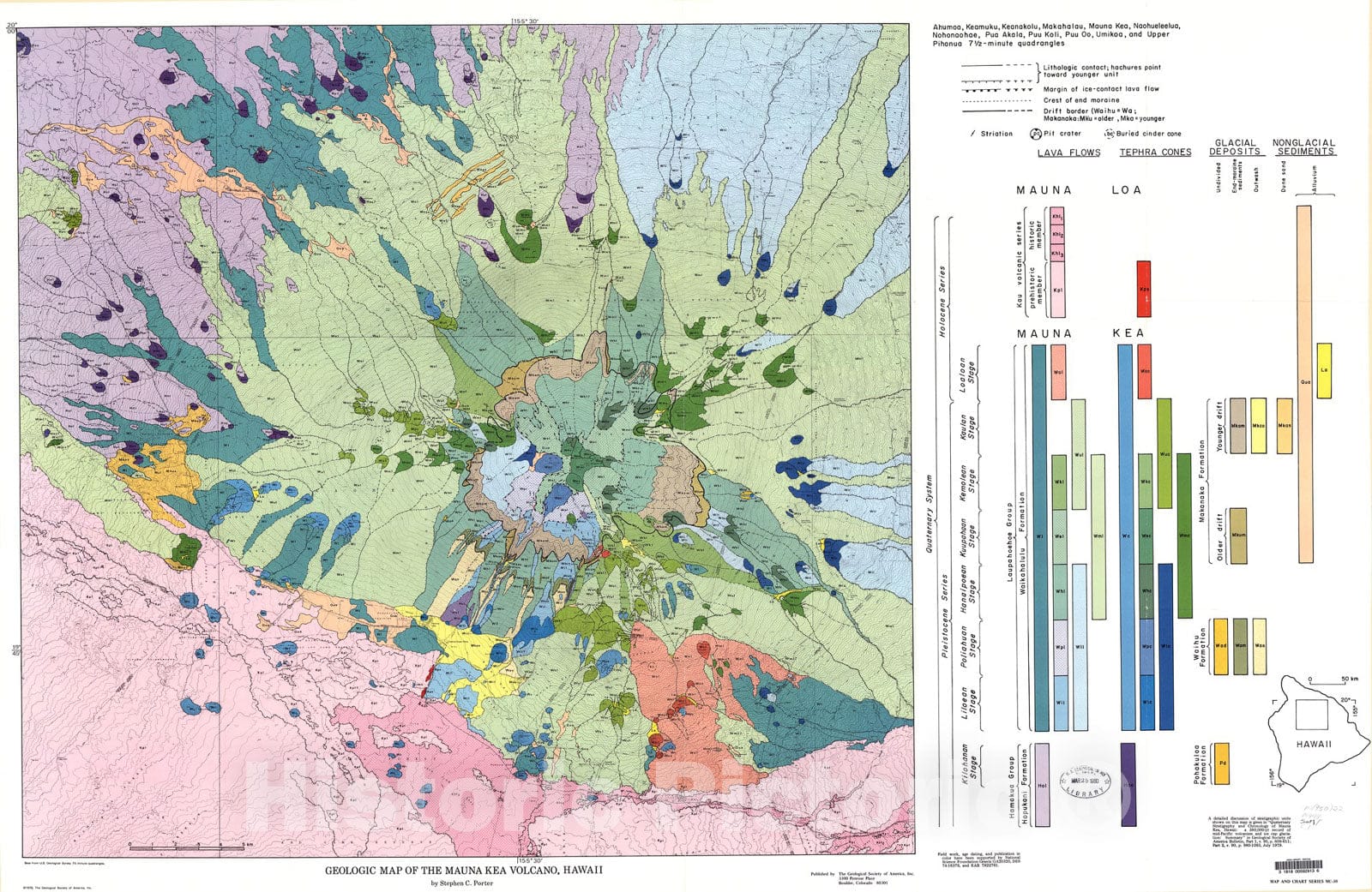 Map : Geologic map of Mauna Kea Volcano, Hawaii, 1979 Cartography Wall Art :