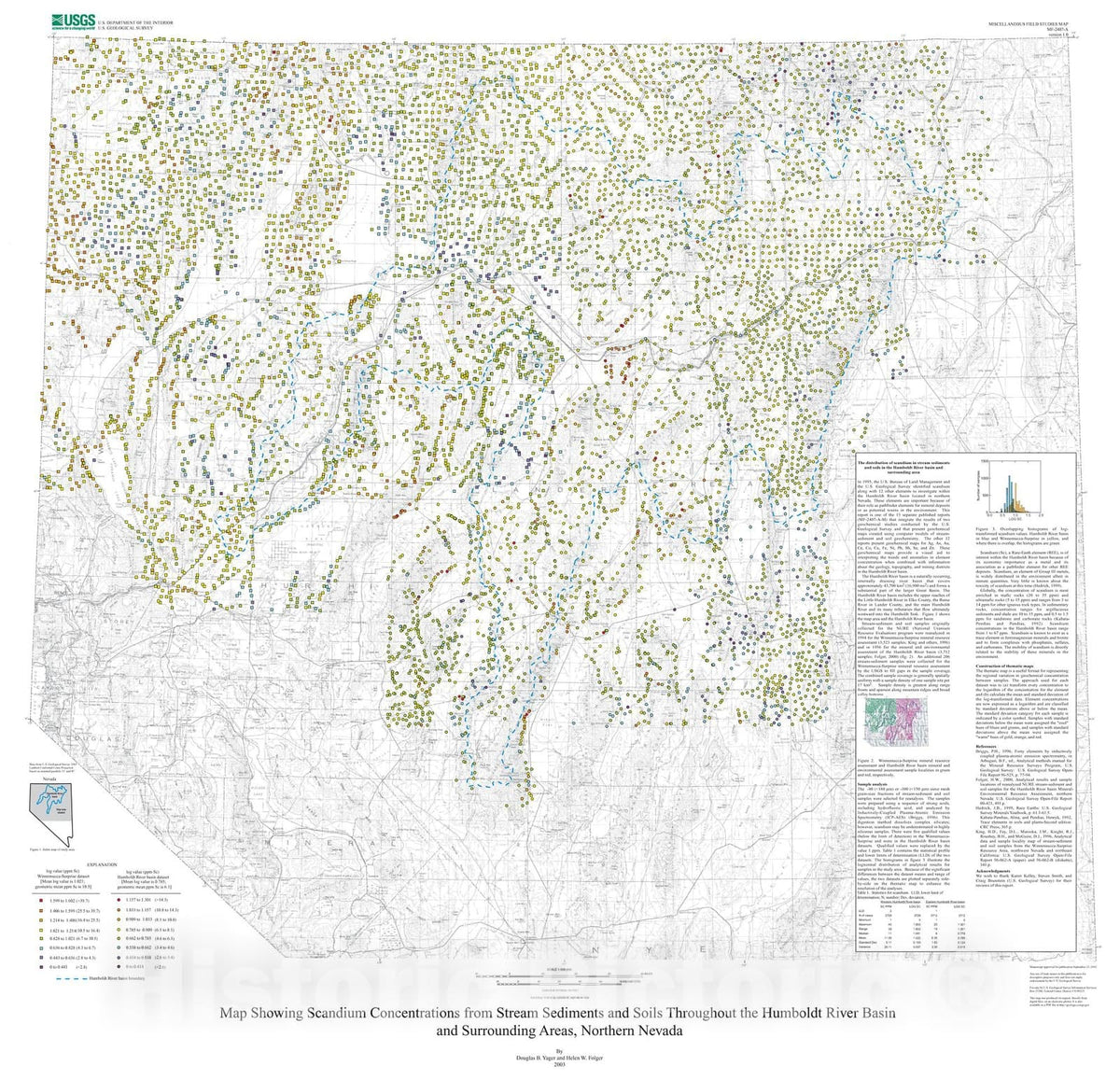 Map : Maps showing thirteen metal concentrations from stream sediments and soils throughout the Humboldt River basin and surrounding areas, northern Nevada, 2003 Cartography Wall Art :