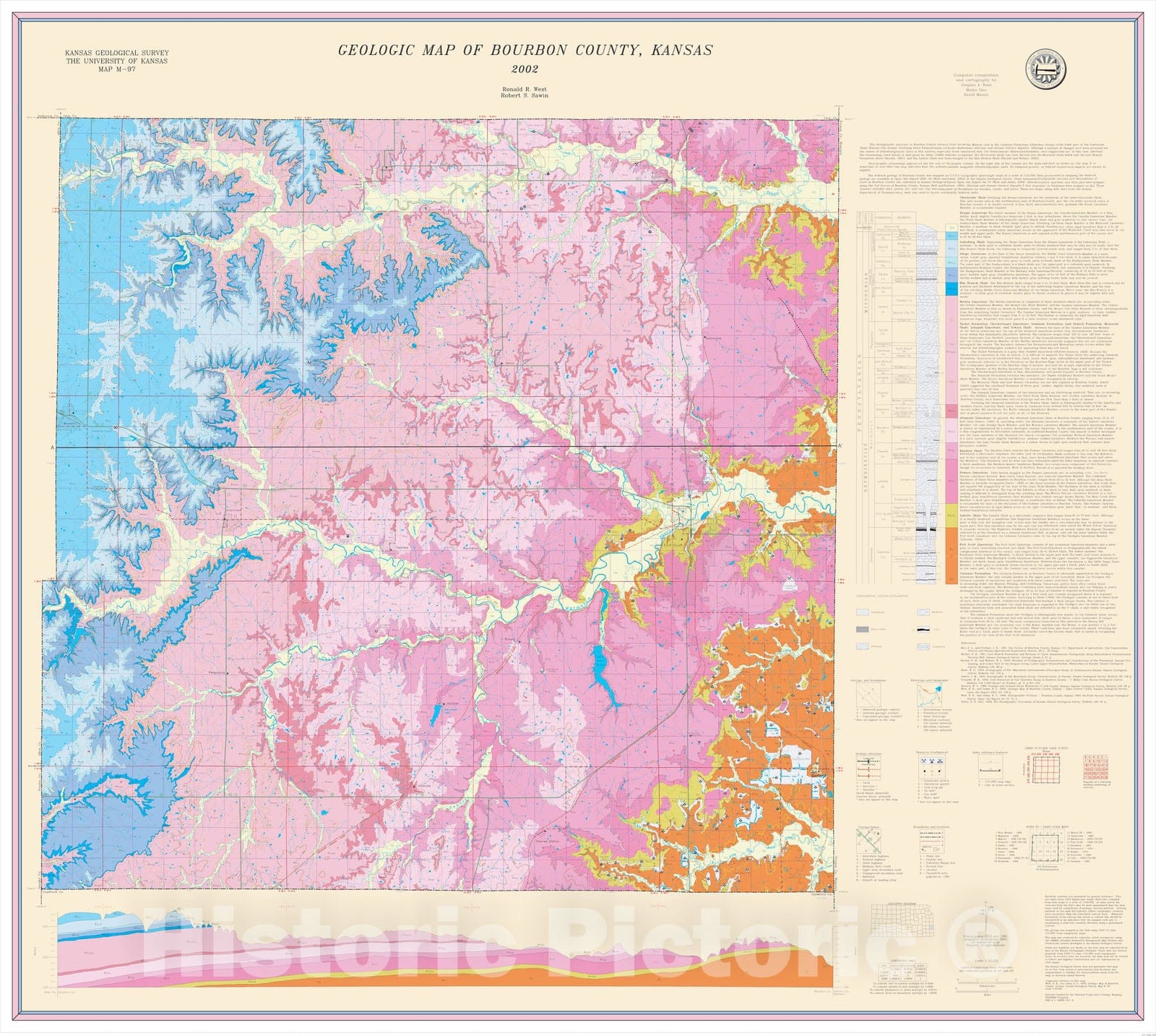Map : Geologic Map of Bourbon County, Kansas, 2002 Cartography Wall Art :