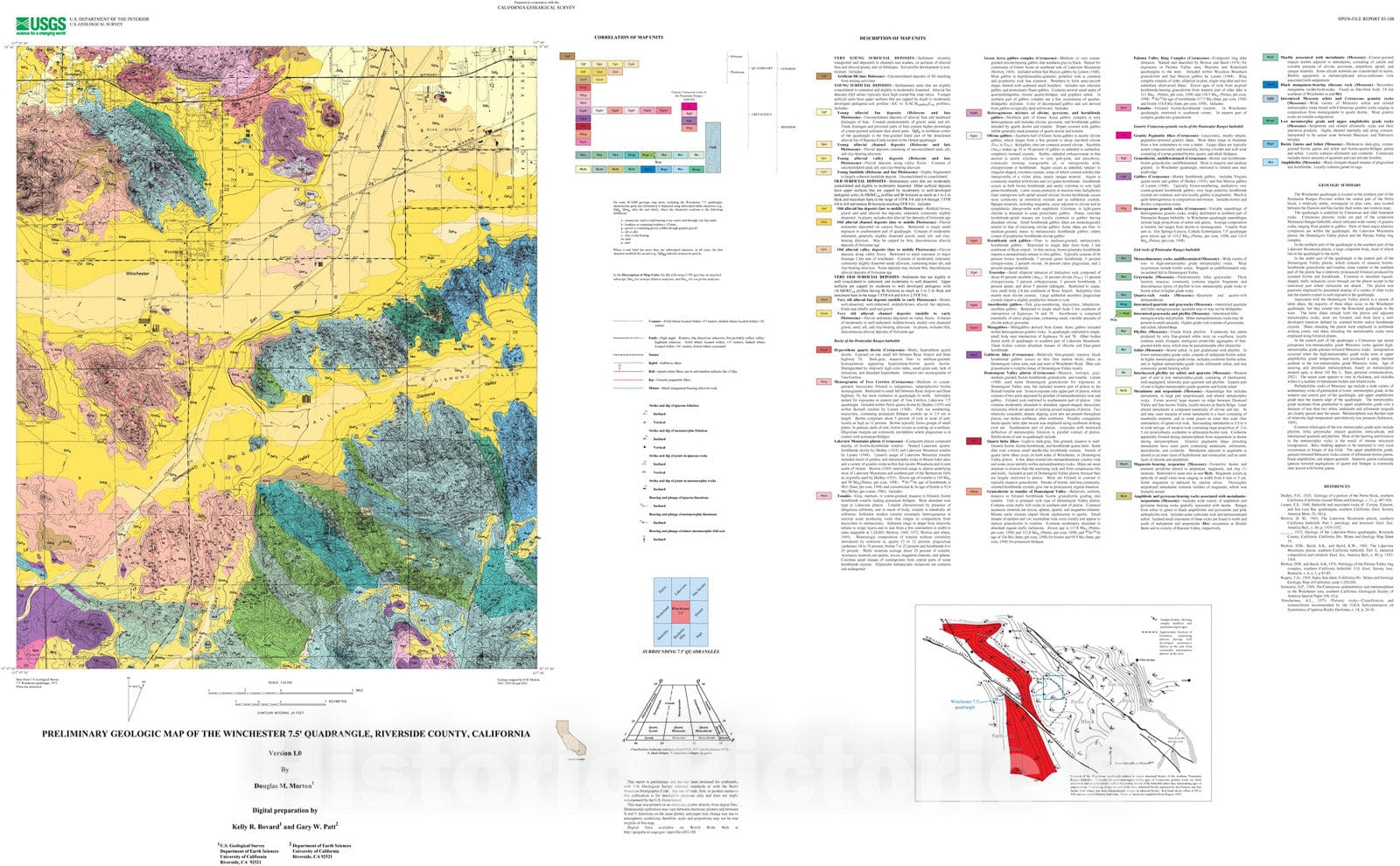 Map : Preliminary geologic map of the Winchester 7.5' quadrangle, Riverside County, California, 2003 Cartography Wall Art :