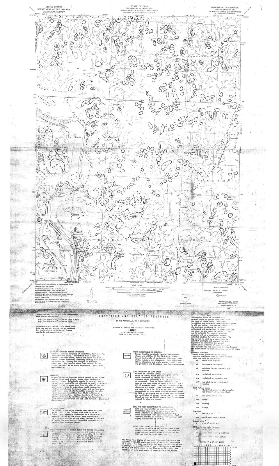 Map : Landslides and related features, Ohio, West Virginia, and Pennsylvania; Canton one degree by two degrees sheet, one978 Cartography Wall Art :
