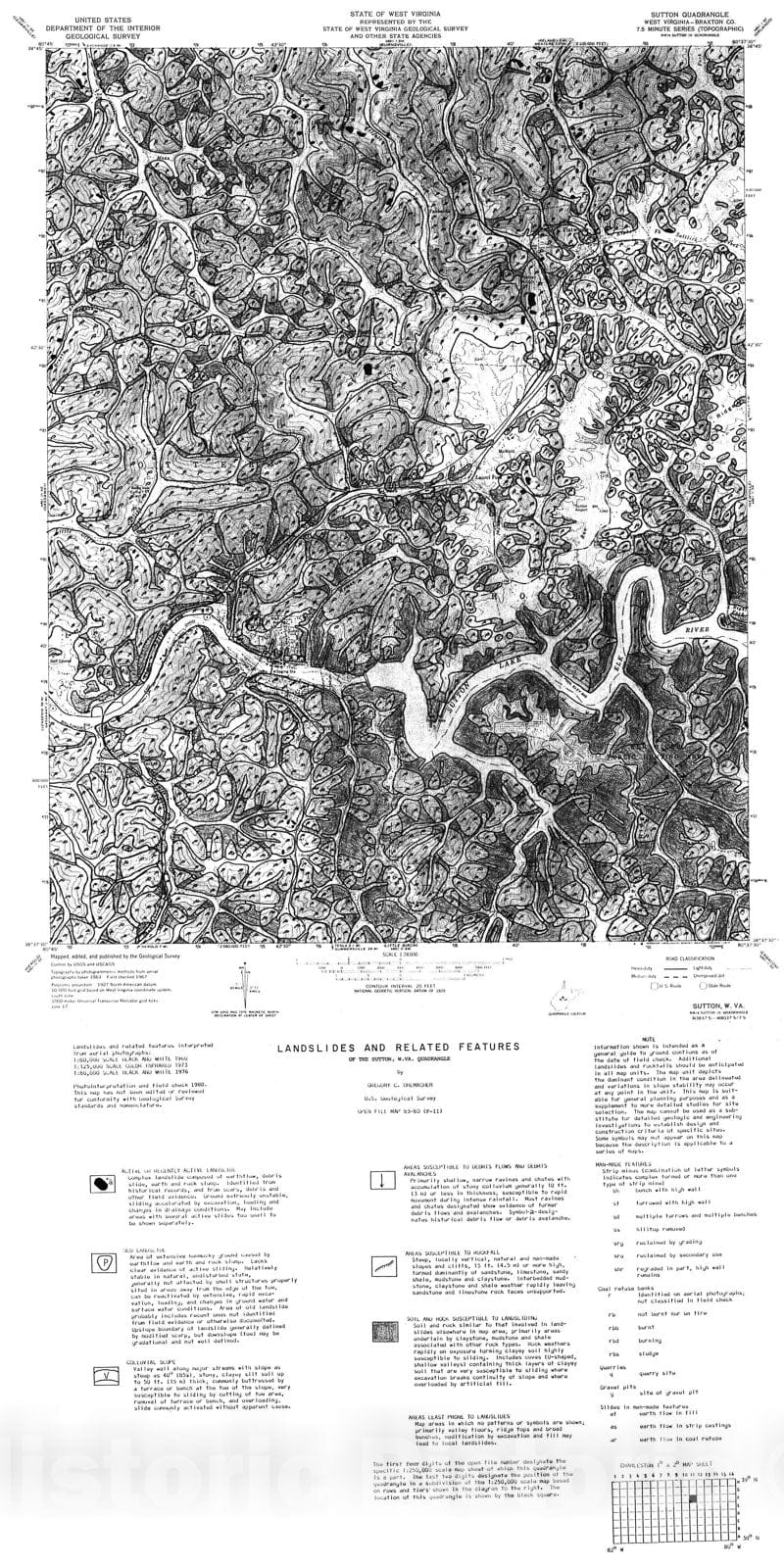 Map : Landslides and related features, West Virginia and Ohio; Charleston one degree by two degrees sheet, one983 Cartography Wall Art :
