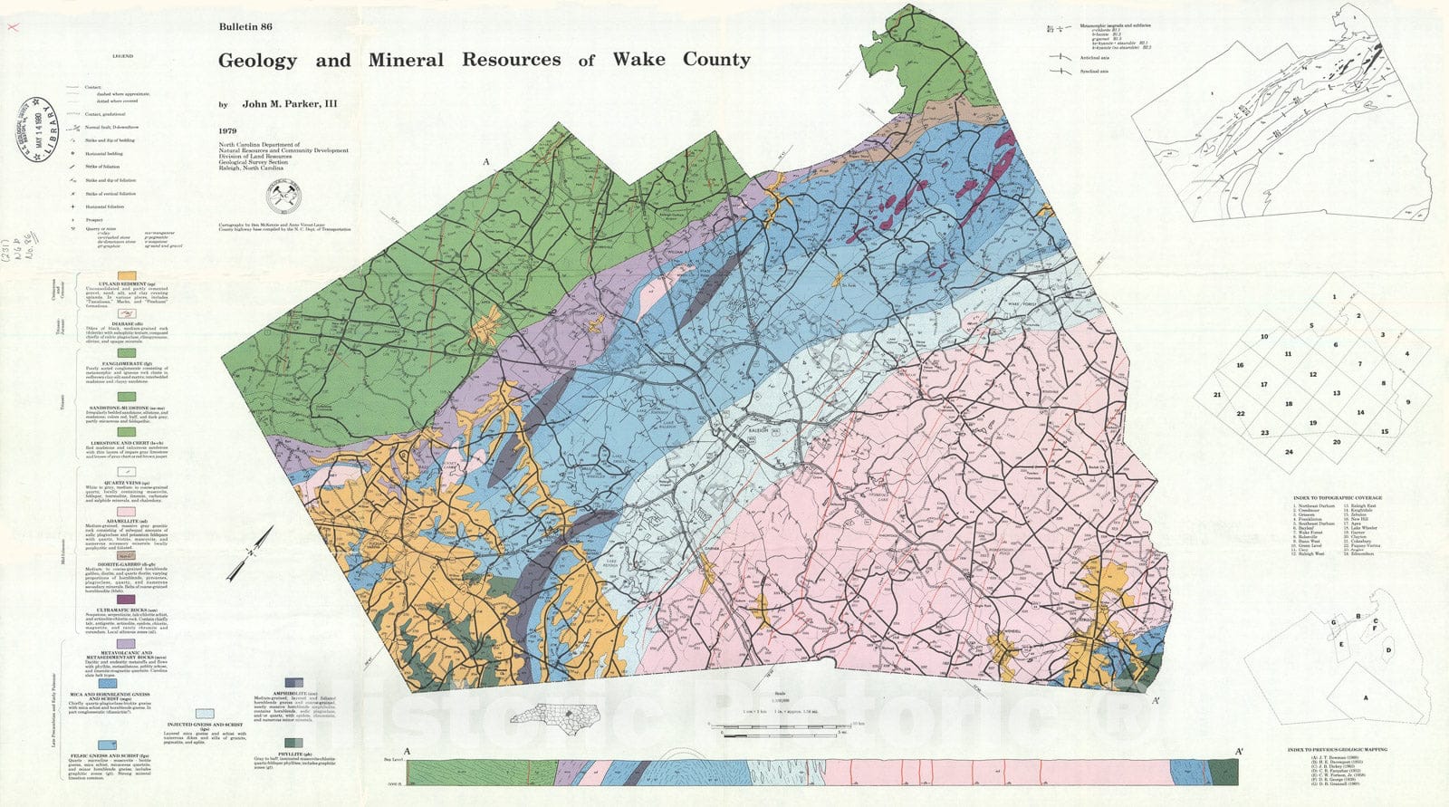 Map : Geology and mineral resources of Wake County, North Carolina, 1979 Cartography Wall Art :
