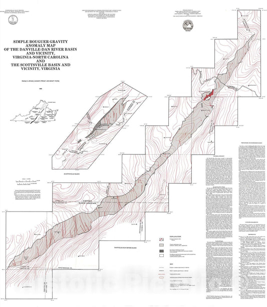 Map : Simple bouguer gravity anomaly map of the Danville--Dan River Basin and vicinity, Virginia--North Carolina and the Scottsville Bas, 1985 Cartography Wall Art :