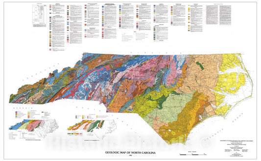 Map : Geologic map of North Carolina, 1985 Cartography Wall Art :