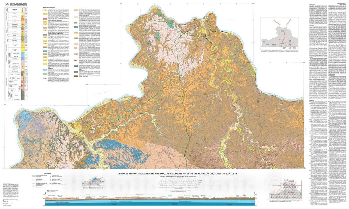 Map : Geologic map of the Falmouth, Madison, and Cincinnati thirty x sixty minute quadrangles, northern Kentucky, 2002 Cartography Wall Art :