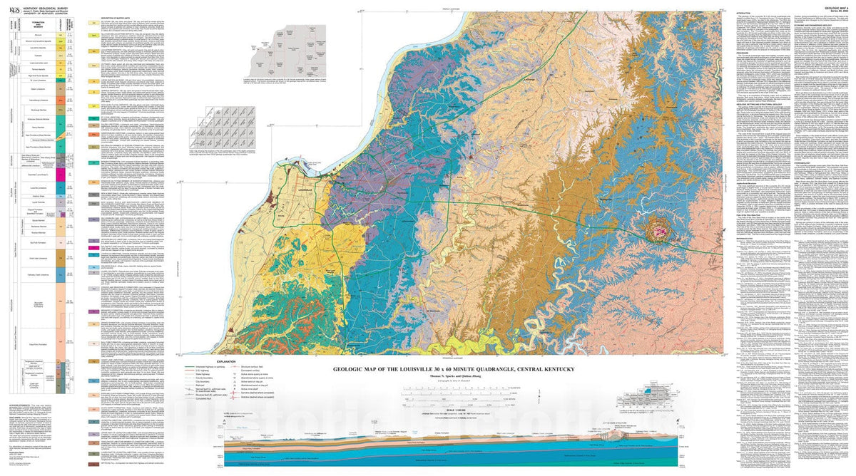 Map : Geologic map of the Louisville thirty x sixty minute quadrangle, central Kentucky, 2003 Cartography Wall Art :