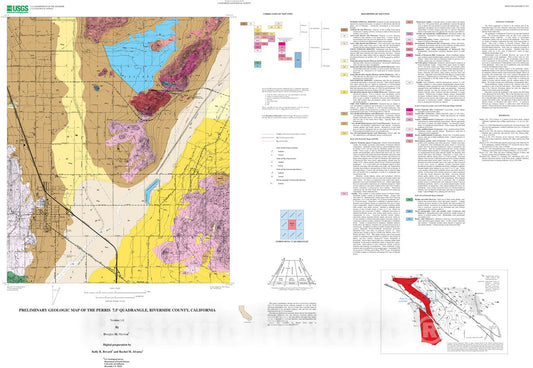 Map : Preliminary geologic map of the Perris 7.5' quadrangle, Riverside County, California, 2003 Cartography Wall Art :